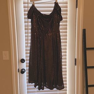 TORRID CHOCOLATE BROWN SEQUIN OFF SHOULDER MIDI DRESS WITH POCKETS NWT
